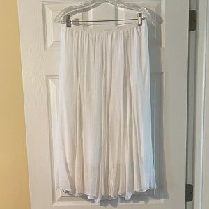 White Gauze Pleated Flare Skirt, L